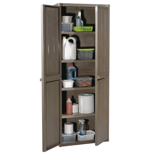 vidaXL Móvel arrumação jardim 65x45x172 cm PP aspeto madeira castanho vidaXL Móvel arrumação jardim 65x45x172 cm PP aspeto madeira castanho