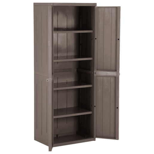vidaXL Móvel arrumação jardim 65x45x172 cm PP aspeto madeira castanho vidaXL Móvel arrumação jardim 65x45x172 cm PP aspeto madeira castanho