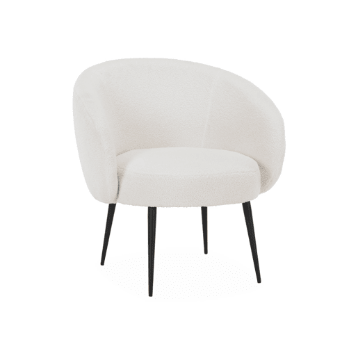 Poltrona aconchegante com design de metal e cachos, Hima, Creme, 74x72x80.5 cm