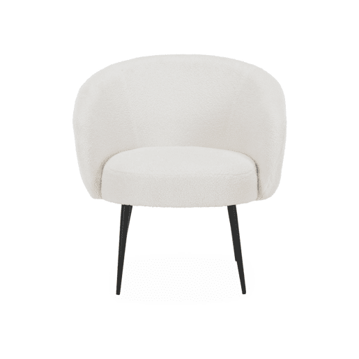Poltrona aconchegante com design de metal e cachos, Hima, Creme, 74x72x80.5 cm