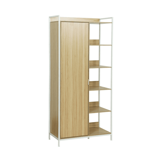 Módulo de roupeiro com 1 roupeiro, 6 prateleiras e 1 porta, Clever, Branco, 100x48x190 cm