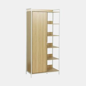 Módulo de roupeiro com 1 roupeiro, 6 prateleiras e 1 porta, Clever, Branco, 100x48x190 cm