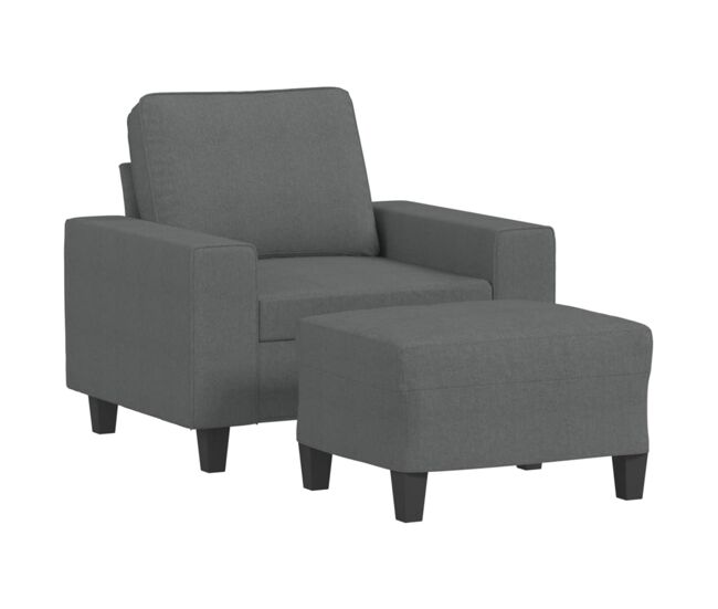 Vidaxl sillón con taburete tela gris oscuro 60 cm