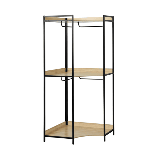 Módulo de roupeiro de canto com 4 roupeiros e 2 prateleiras, Clever, Preto, 80x80x190 cm