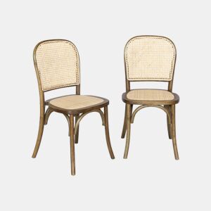 Vintage cadeira de madeira e rattan, set de 2, Montparnasse, Castanho, 48x44.5x89.5 cm