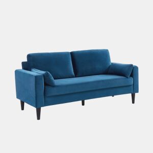 Sofá de veludo liso com pernas em madeira de hevea, 3 lugares, Bjorn veludo, Azul, 180x82x70 cm