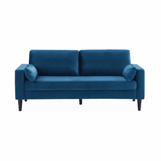Sofá de veludo liso com pernas em madeira de hevea, 3 lugares, Bjorn veludo, Azul, 180x82x70 cm