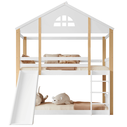 Beliche,cama-casa de madeira maciça 90x200cm,branco+natural Beliche,cama-casa de madeira maciça 90x200cm,branco+natural