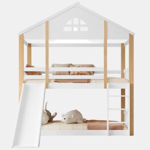 Beliche,cama-casa de madeira maciça 90x200cm,branco+natural