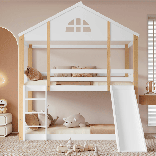Beliche,cama-casa de madeira maciça 90x200cm,branco+natural Beliche,cama-casa de madeira maciça 90x200cm,branco+natural