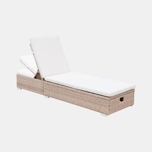 Espreguiçadeira de resina tecida em poliéster, multi posições, Olbia, Beige, 195x65x32 cm