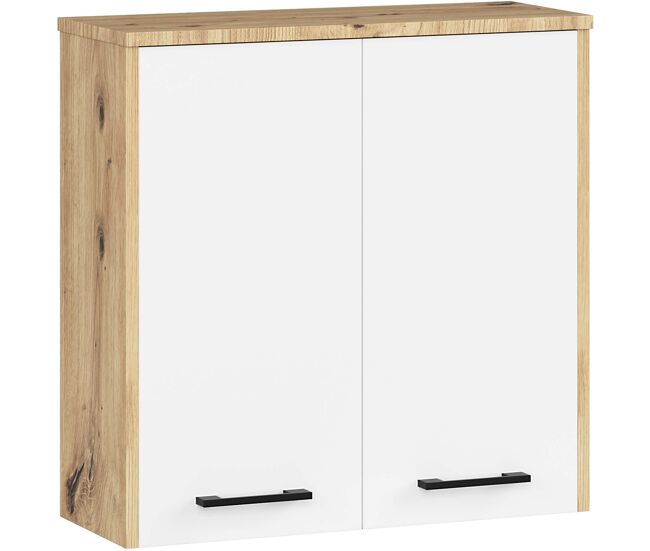 Armario colgante de baño pequeño akord fin roble artisan 60 cm 2 puertas frente en color blanco 2 estantes 60x22,5x60 cm