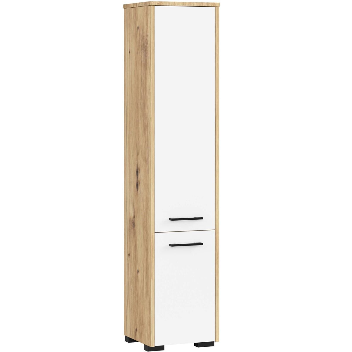 Columna de baño akord fin roble artisan 30 cm 2 puertas frente en color blanco 5 estantes 30x30x140 cm