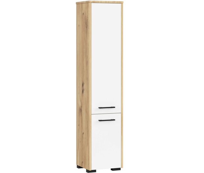 Columna de baño akord fin roble artisan 30 cm 2 puertas frente en color blanco 5 estantes 30x30x140 cm