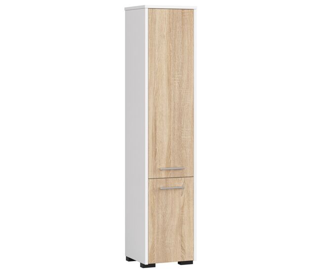 Columna de baño akord fin blanco 30 cm 2 puertas frente en color roble sonoma 5 estantes 30x30x140 cm