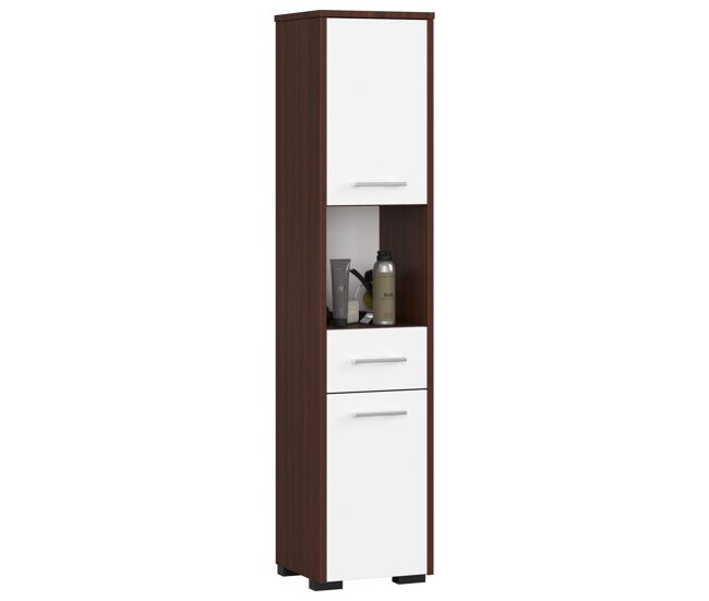 Columna de baño akord fin wenge 30 cm 2 puertas 1 cajón frente en color blanco 5 estantes 30x30x140 cm