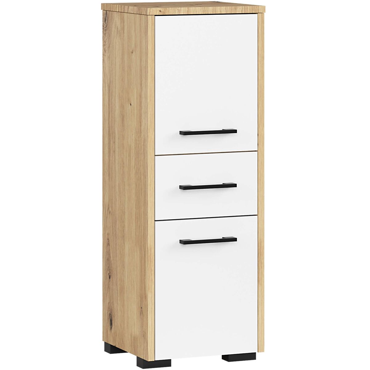 Columna de baño akord fin roble artisan 30 cm 2 puertas 1 cajón frente en color blanco 30x30x85 cm