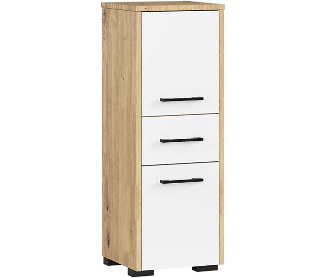 Columna de baño akord fin roble artisan 30 cm 2 puertas 1 cajón frente en color blanco 30x30x85 cm