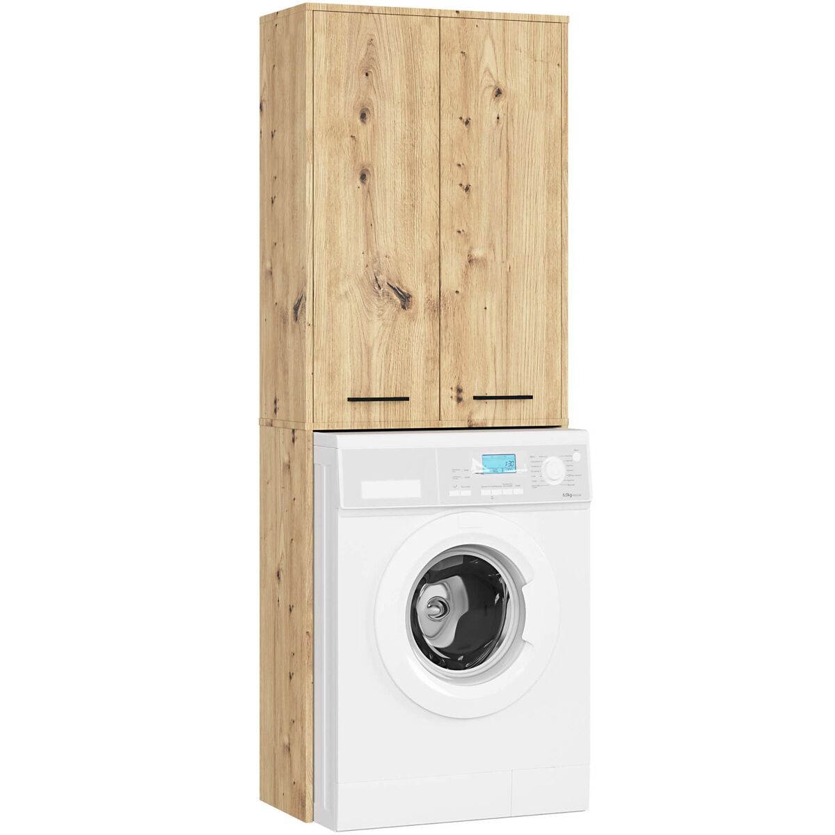 Columna de baño akord fin para lavadora roble artisan 64 cm 2 puertas frente en color roble artesano 4 estantes 64x30x180 cm