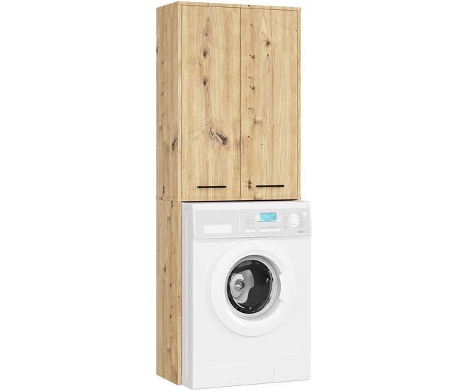 Columna de baño akord fin para lavadora roble artisan 64 cm 2 puertas frente en color roble artesano 4 estantes 64x30x180 cm