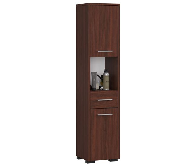 Columna de baño akord fin wenge 30 cm 2 puertas 1 cajón frente en color wenge 5 estantes 30x30x140 cm