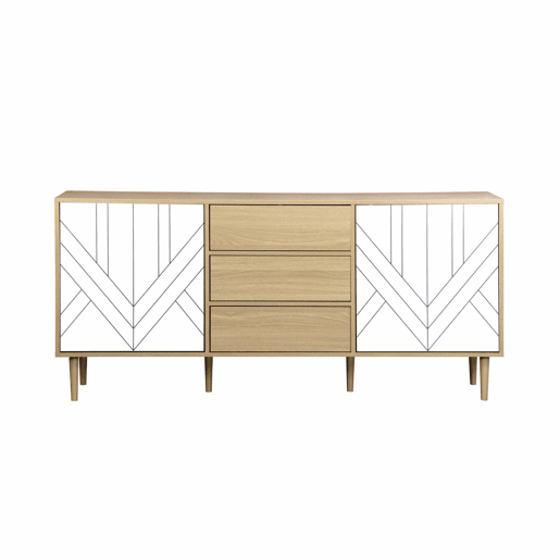 Aparador com efeito de madeira de 2 portas, 160cm, Mika, Branco, 160x40x74 cm