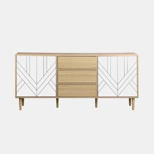 Aparador com efeito de madeira de 2 portas, 160cm, Mika, Branco, 160x40x74 cm