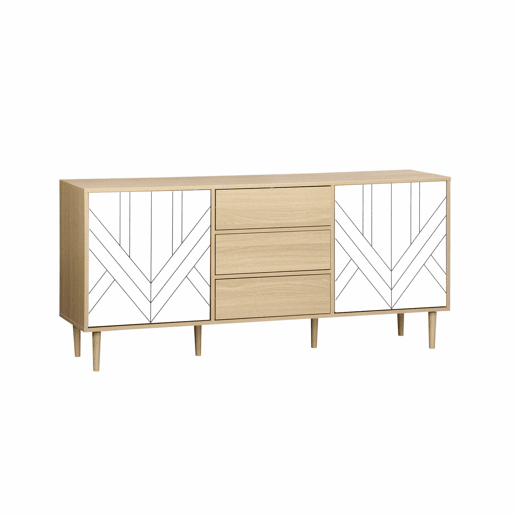 Aparador com efeito de madeira de 2 portas, 160cm, Mika, Branco, 160x40x74 cm