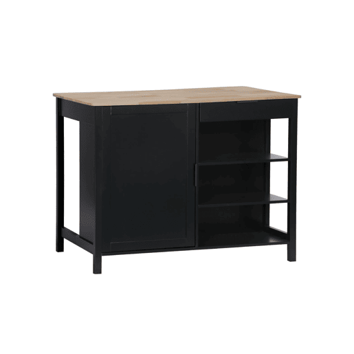 Ilha de cozinha 3 em 1, 5 prateleiras, 1 porta, 1 gaveta, Molene, Preto, 120x75x90 cm