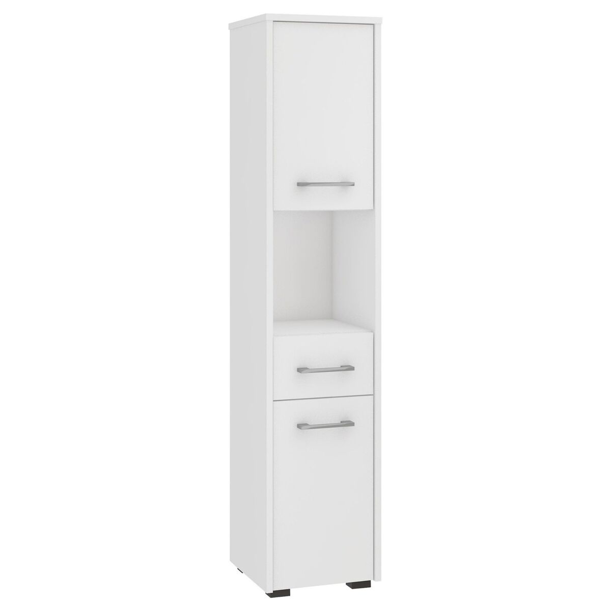 Columna de baño akord fin blanco 30 cm 2 puertas 1 cajón frente en color blanco 5 estantes 30x30x140 cm