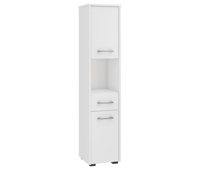 Columna de baño akord fin blanco 30 cm 2 puertas 1 cajón frente en color blanco 5 estantes 30x30x140 cm