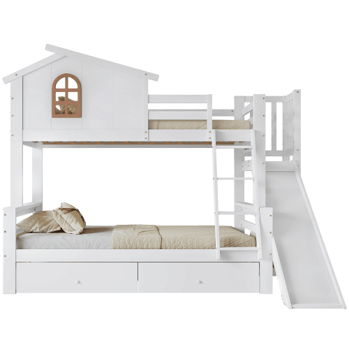 Beliche,cama-casa de madeira maciça 90x200(120x200)cm com 2 gavetas,branco Beliche,cama-casa de madeira maciça 90x200(120x200)cm com 2 gavetas,branco
