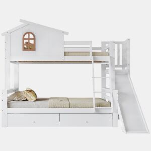 Beliche,cama-casa de madeira maciça 90x200(120x200)cm com 2 gavetas,branco