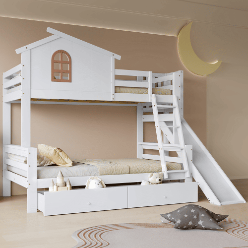 Beliche,cama-casa de madeira maciça 90x200(120x200)cm com 2 gavetas,branco Beliche,cama-casa de madeira maciça 90x200(120x200)cm com 2 gavetas,branco