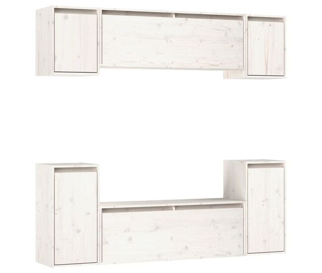 Muebles para TV - Mesas de TV 6 piezas madera maciza de pino blanco