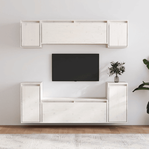 móveis de TV - Armários TV 6 pcs madeira de pinho maciça branco