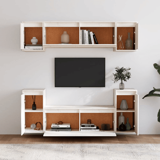 móveis de TV - Armários TV 6 pcs madeira de pinho maciça branco