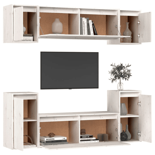 móveis de TV - Armários TV 6 pcs madeira de pinho maciça branco