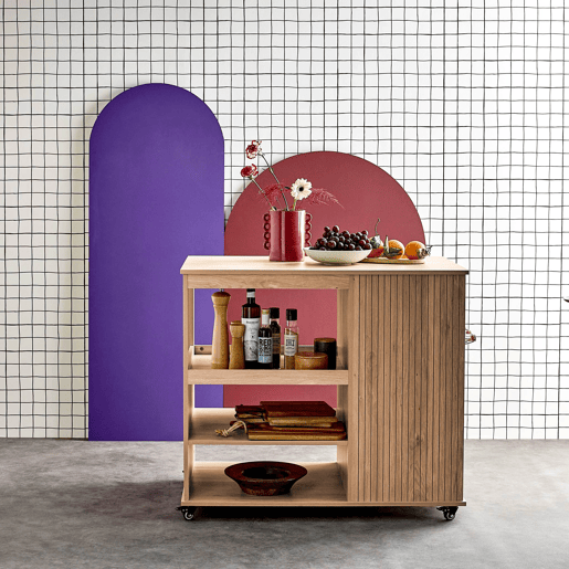 Carrinho de cozinha com suporte para garrafas, 100cm, Batz, Natural, 100x60x89 cm