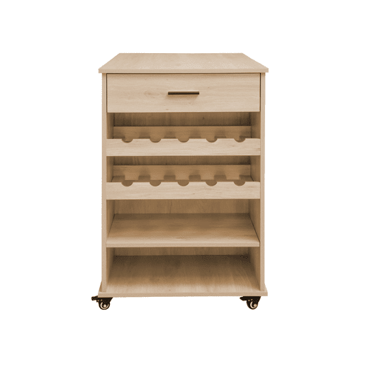 Carrinho de cozinha com suporte para garrafas, 100cm, Batz, Natural, 100x60x89 cm