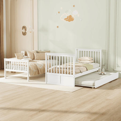 Beliche 2x90x200cm com cama de rodízio 90x190cm - com corrimão e escada - Branco
