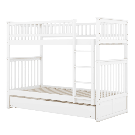 Beliche 2x90x200cm com cama de rodízio 90x190cm - com corrimão e escada - Branco