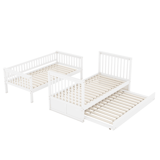 Beliche 2x90x200cm com cama de rodízio 90x190cm - com corrimão e escada - Branco