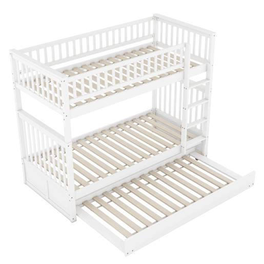 Beliche 2x90x200cm com cama de rodízio 90x190cm - com corrimão e escada - Branco