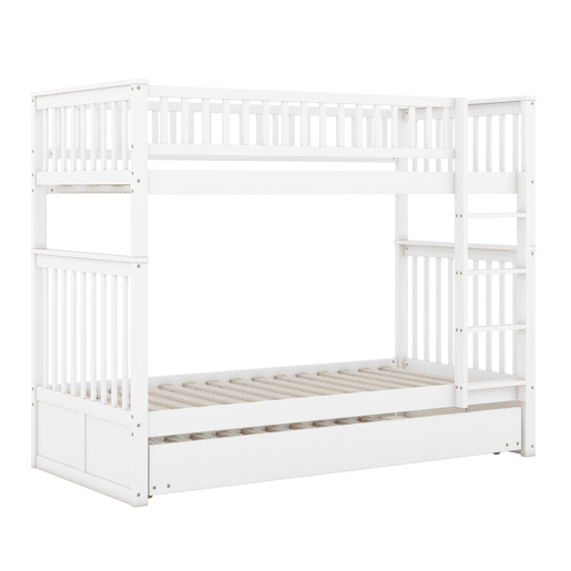 Beliche 2x90x200cm com cama de rodízio 90x190cm - com corrimão e escada - Branco