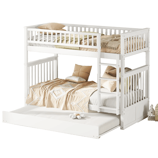 Beliche 2x90x200cm com cama de rodízio 90x190cm - com corrimão e escada - Branco
