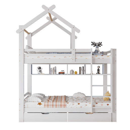 Beliche de madeira de pinho 90x200cm com 2 gavetas,branco