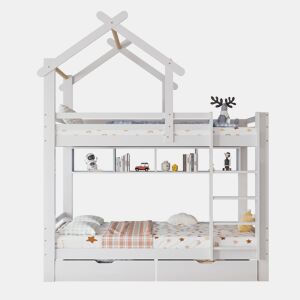 Beliche de madeira de pinho 90x200cm com 2 gavetas,branco