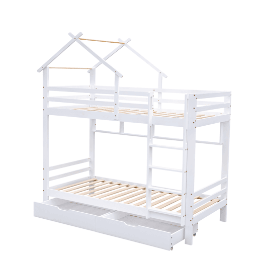 Beliche de madeira de pinho 90x200cm com 2 gavetas,branco
