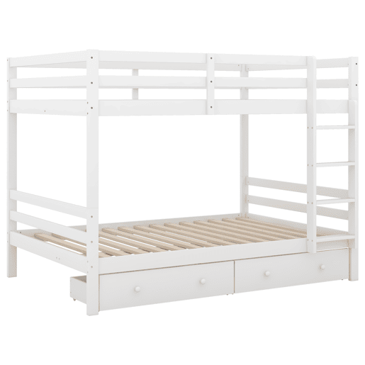 Beliche de madeira com gavetas e escada - 140x200cm - Branco